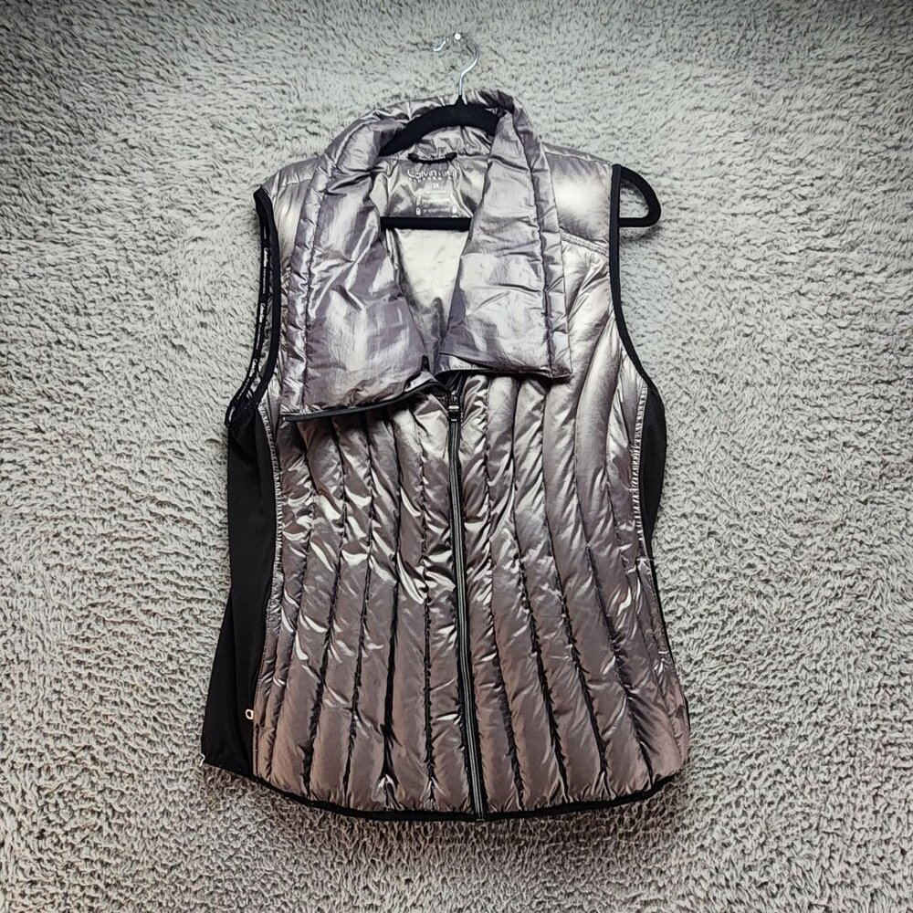 Calvin Klein Jacket Womens 2X Silver Premium Down Full Zip Puffer Vest